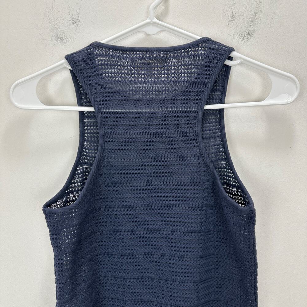Madewell Crochet Knit Cutaway Tank Cropped Cotton Blend Ink Blue XS NWT - Picture 8 of 9